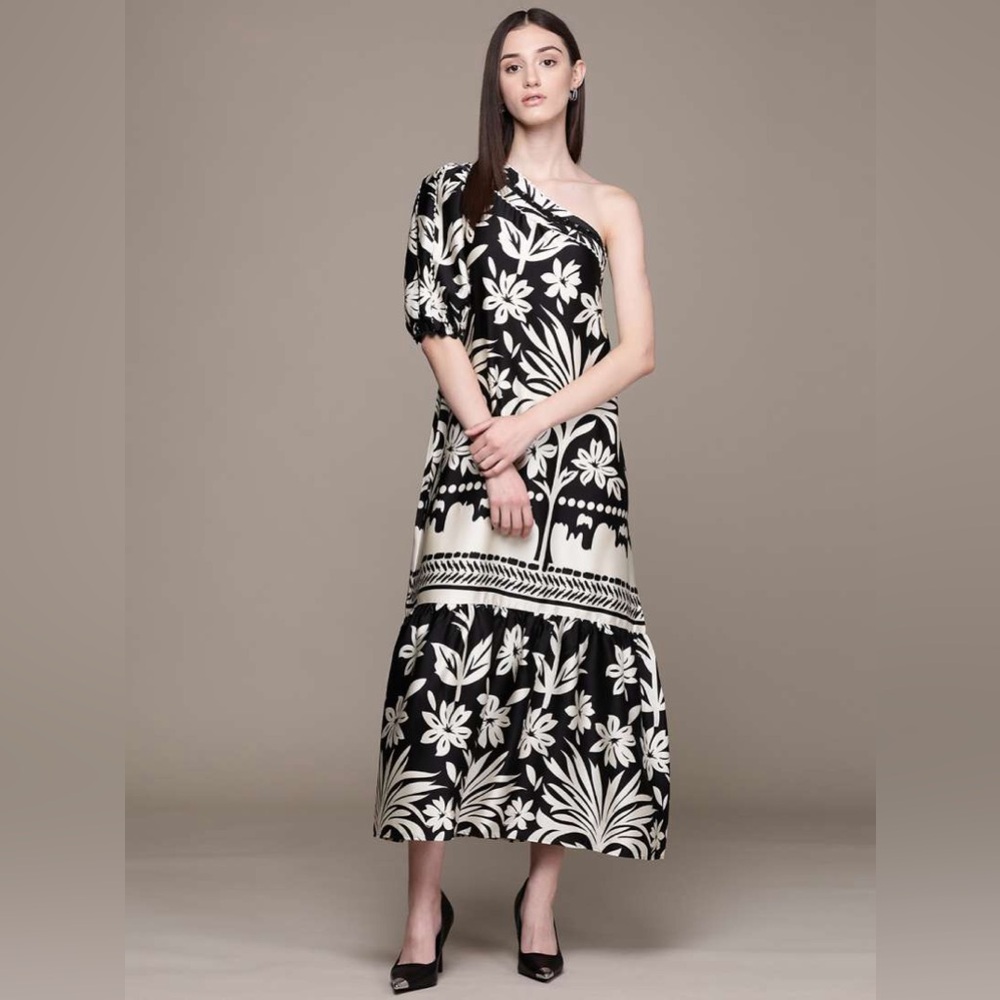 Mango Black and White Floral Dress